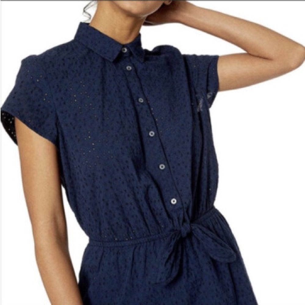 J. Crew Mercantile Eyelet Collared Tie-Front Dress Fit & Flare Blue Size Medium - Picture 4 of 14